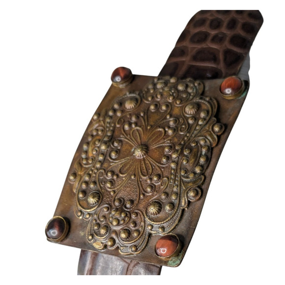 Vintage Elaine Coyne Brown Brass Square Leather Croc Embossed Belt Size Large main image 4